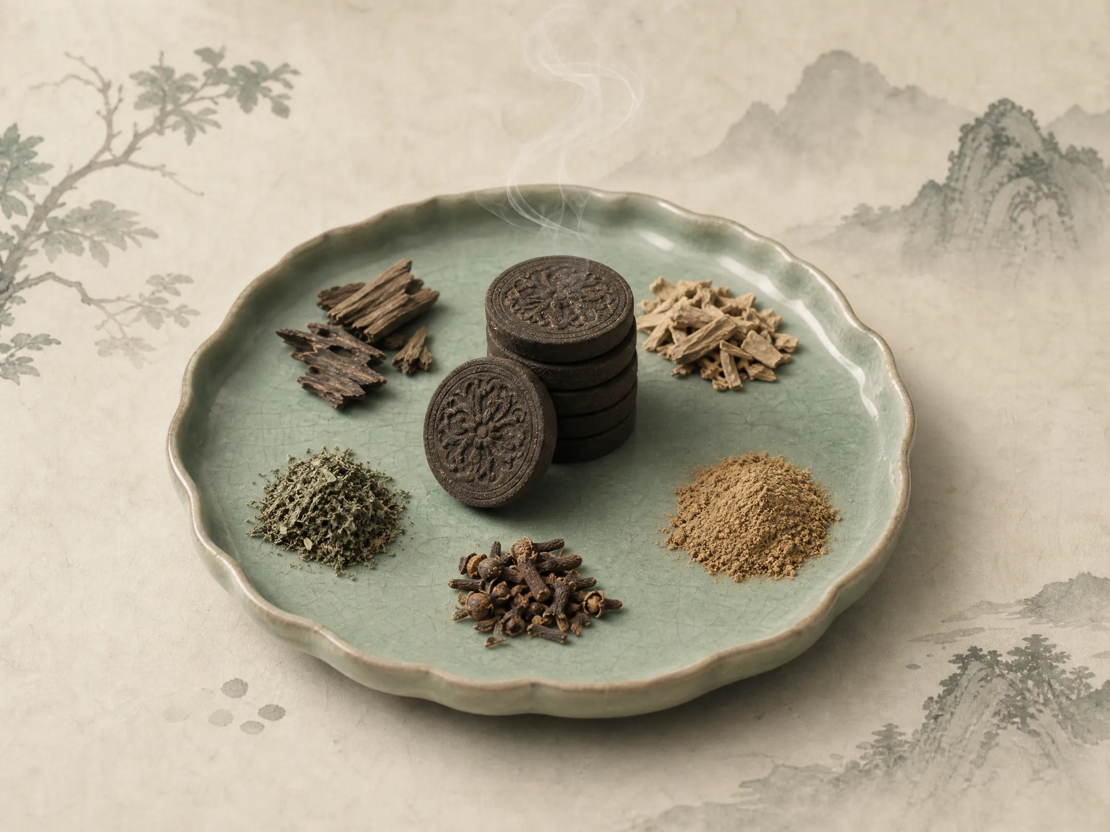 二苏旧局合‌香——承苏轼苏辙文脉的文人合香，压制成香饼陈于青瓷托盘